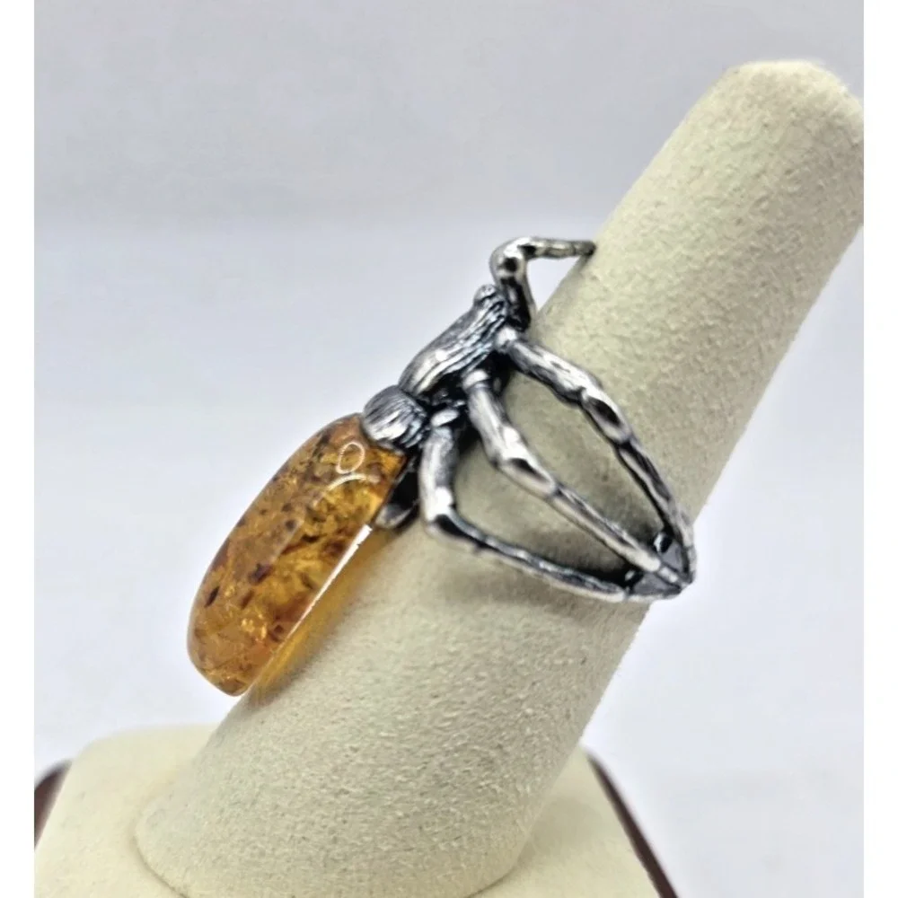 Baltic Amber‎ Sterling Silver Spider 925 Ring Size 7 Adjustable 10 g NWOT